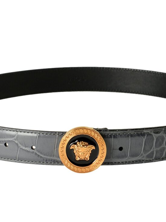 Versace Gray 100%Leather Croc Print Gold Medusa Head Decorated Belt US 36 IT 90 main image 4